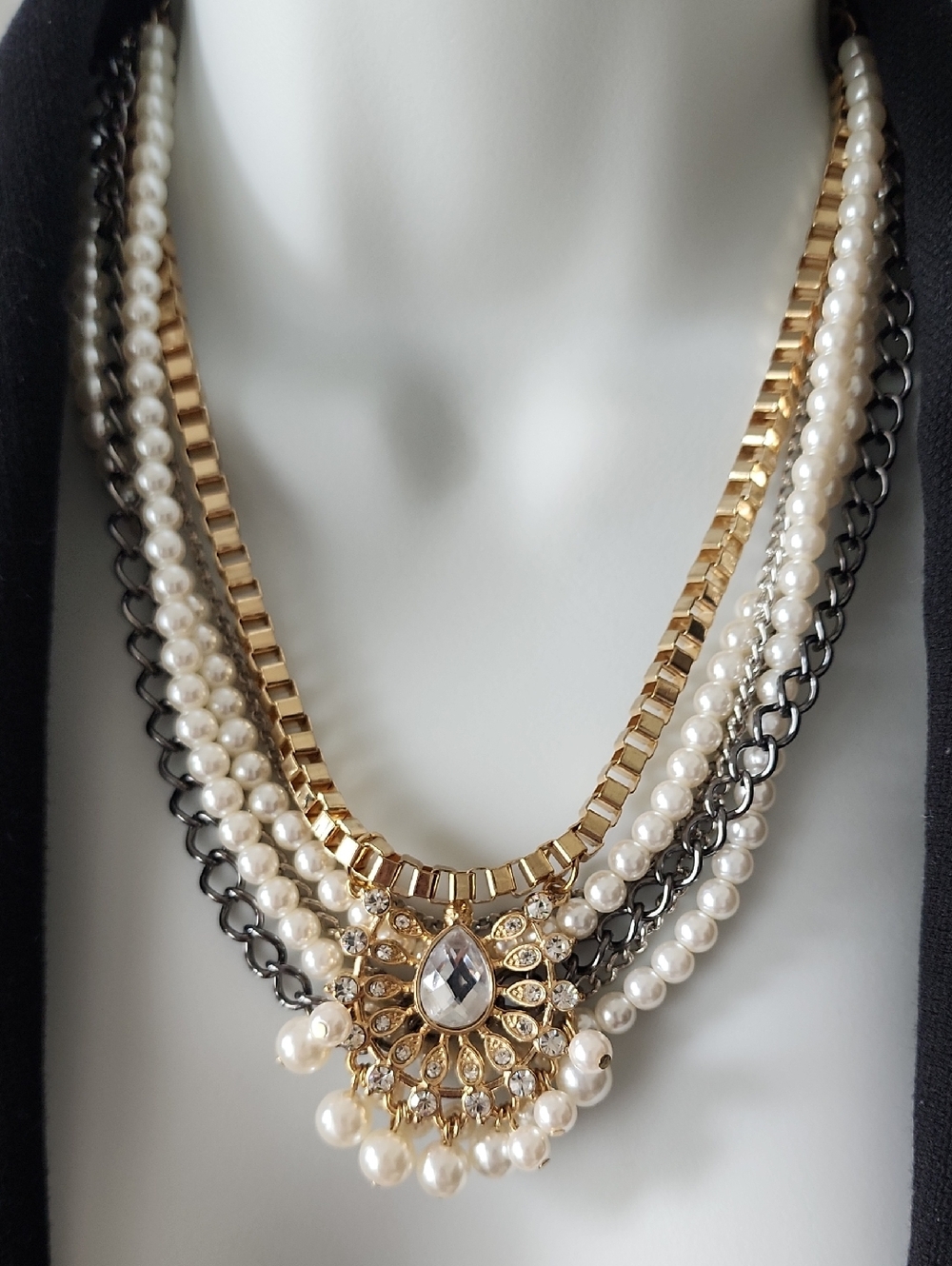 🆕️M.Haskell Multi-Strand Pearl & Chain Statement Necklace